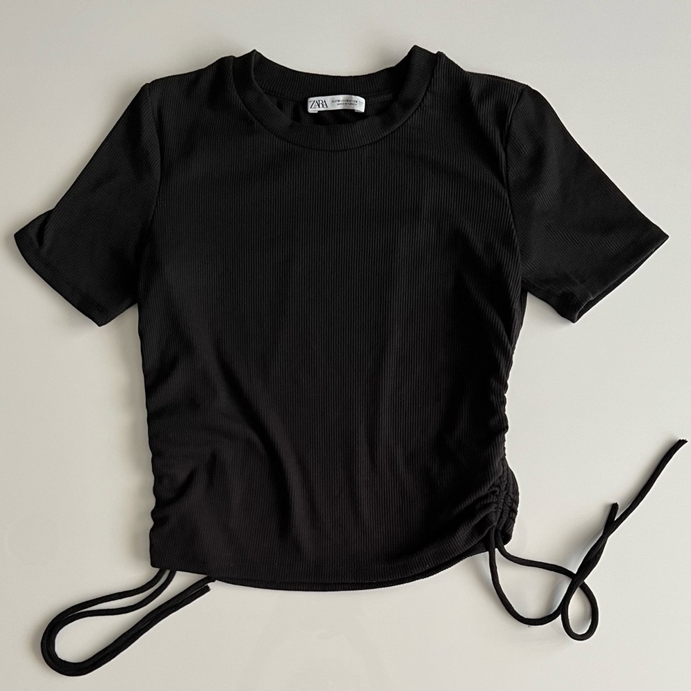 Zara side tie ribbed top, black, m